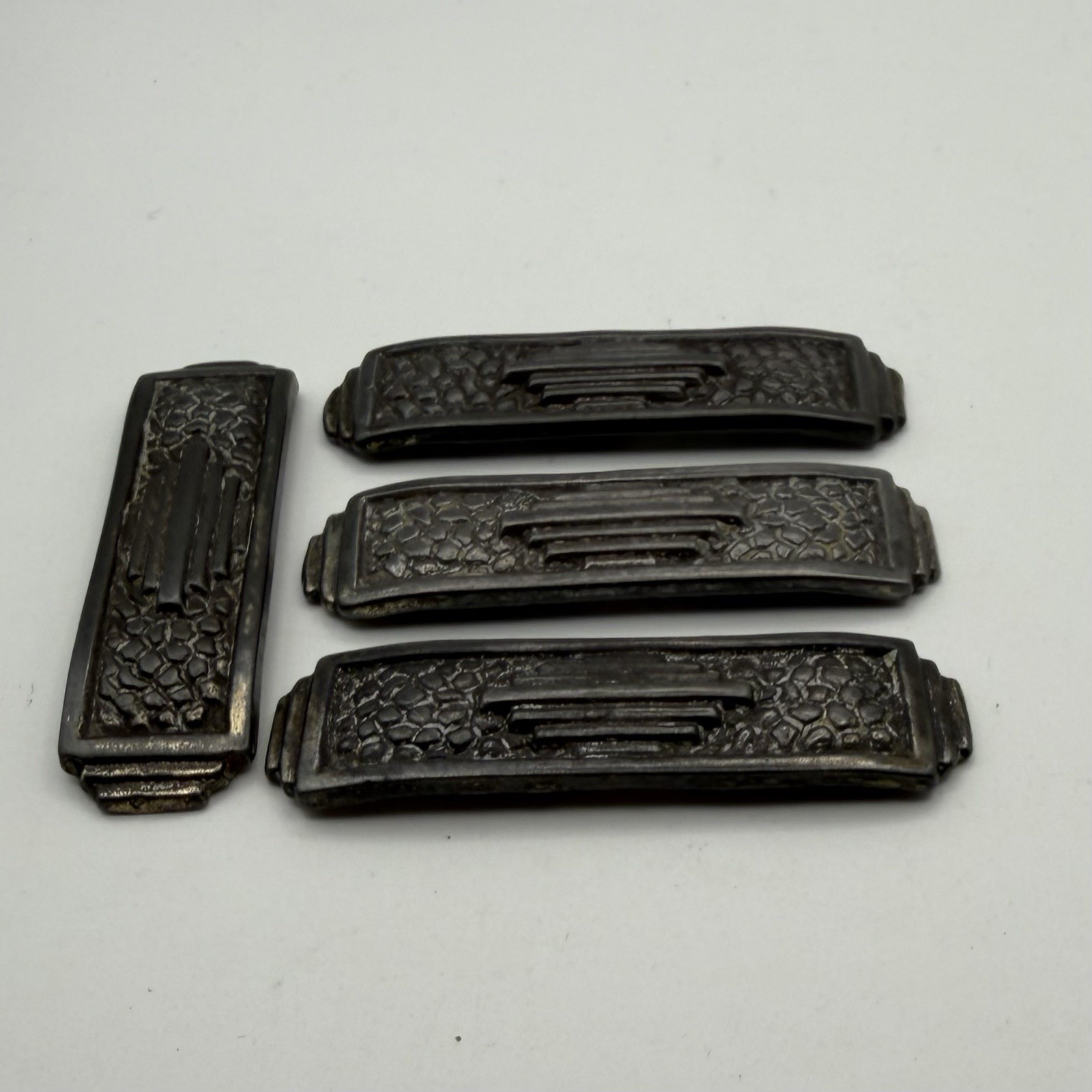 Art Deco Antique Furniture Drawer Pulls Metal Marked RP British Patent #797665