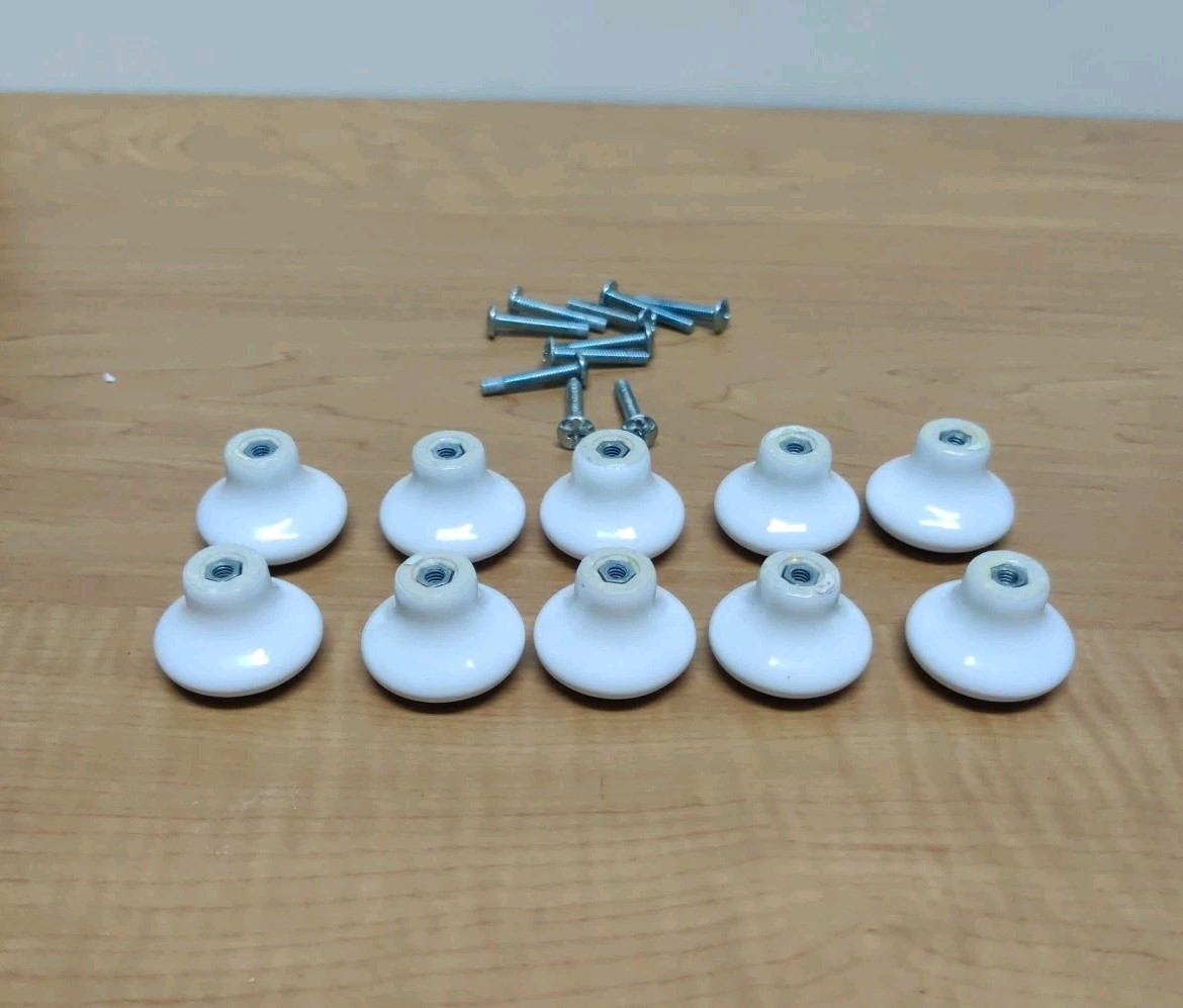 Porcelain Drawer Cabinet Pulls White Floral Roses SET of 10