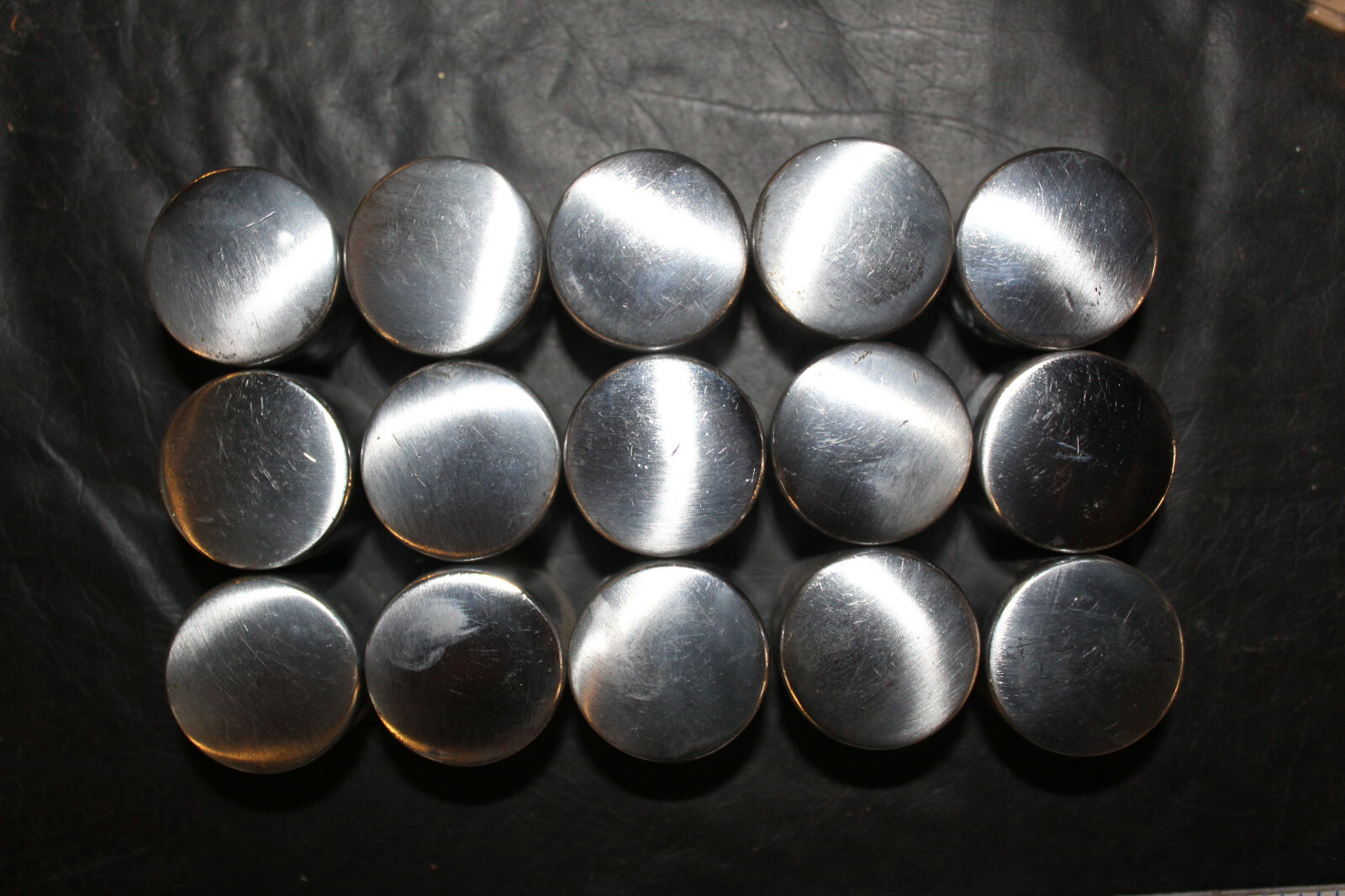 Brushed Aluminum (Stainless? Nickel?) 1-1/4″ cabinet drawer Pull/Knob I-9