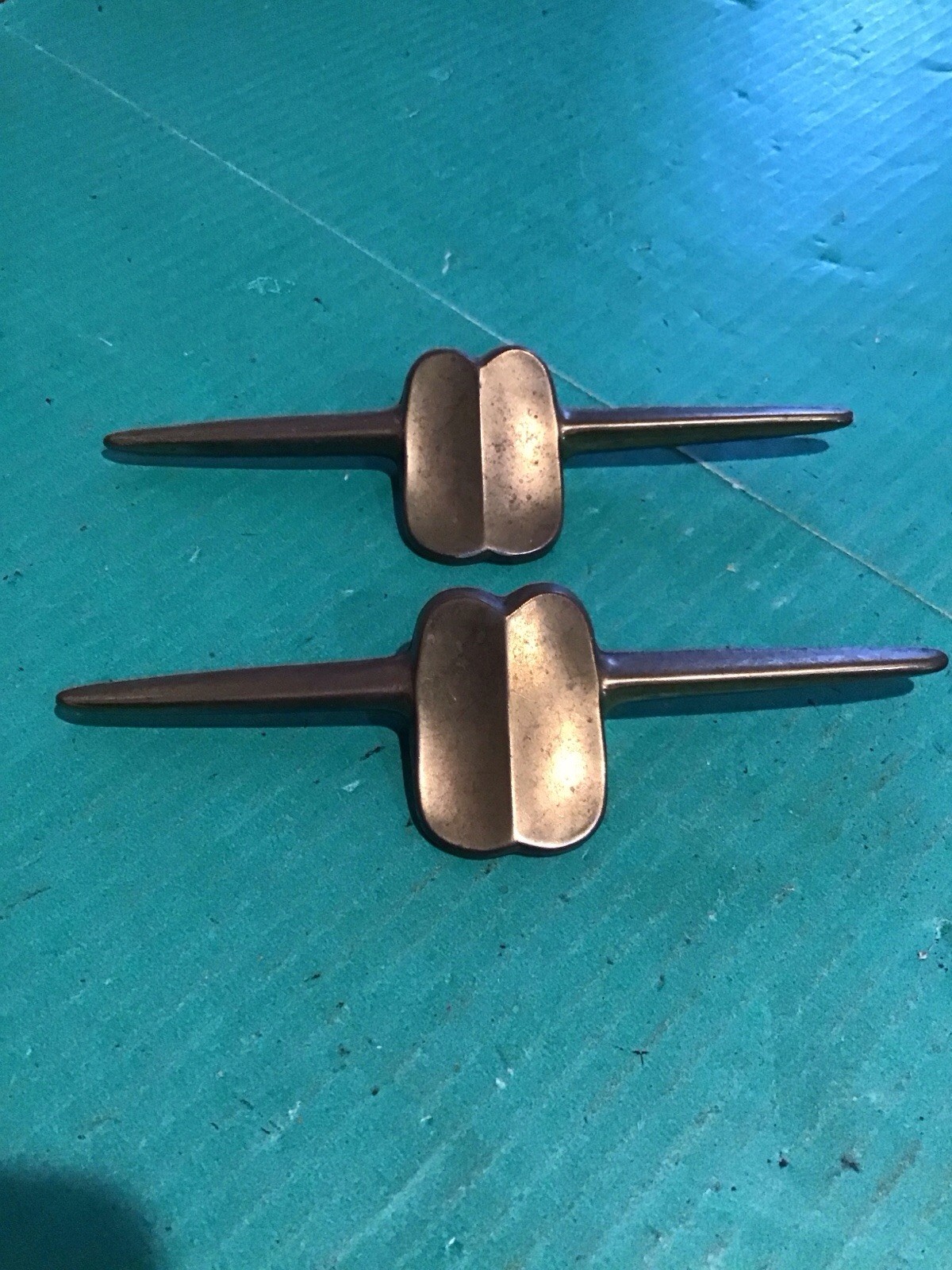 Lot of 2 Vintage MCM TT-13 Atomic Brass Plated Drawer Dress Pulls 3.5″ COC