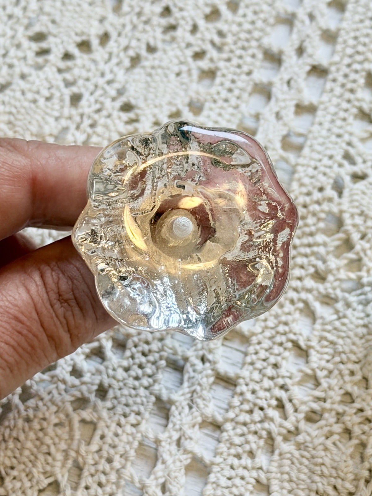 1 VINTAGE HOLLYWOOD REGENCY Flower Glass CRYSTAL Cabinet Drawer KNOBS DOOR PULLS