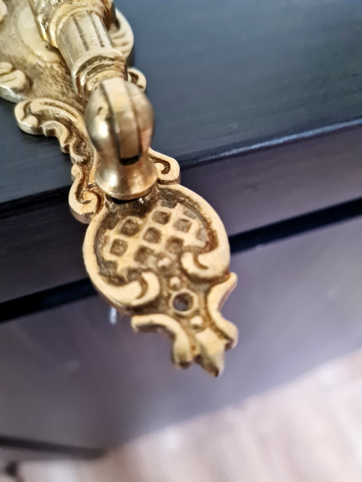 Antique Brass Drop Drawer Pull, Ornate Dresser Handle, Cabinet Wardrobe Hardware