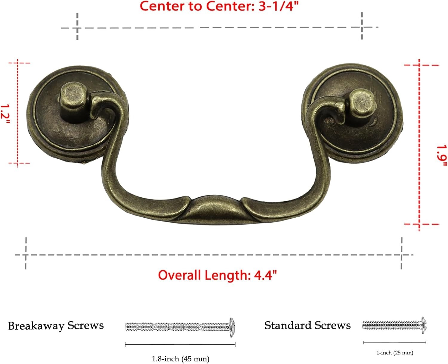 8 Pack Antique Brass Cabinet Pulls, 3-1/4 Inch Hole Centers Vintage Drawer Handl