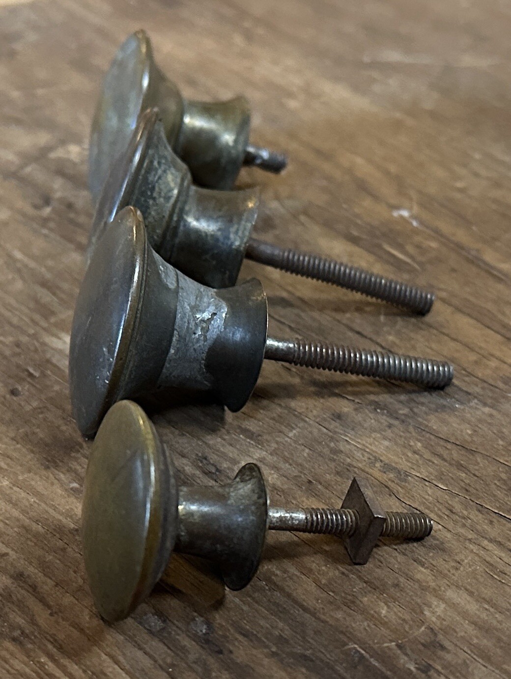 DS-196–FOUR (4) Antique Different Brass Plated Drawer Cabinet Pulls Knobs