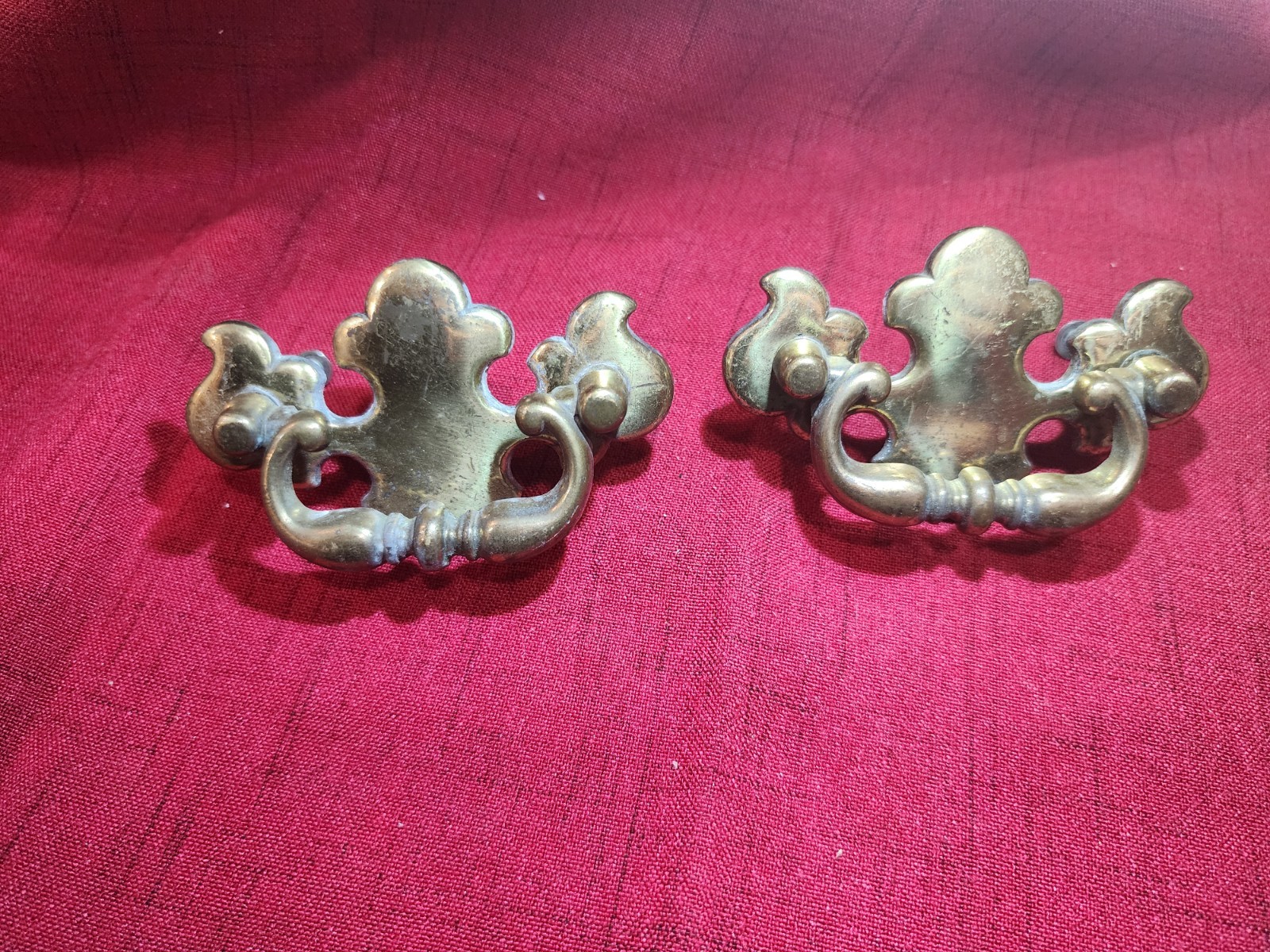 Lot of 2 Antique Vintage Brass Drawer Pulls