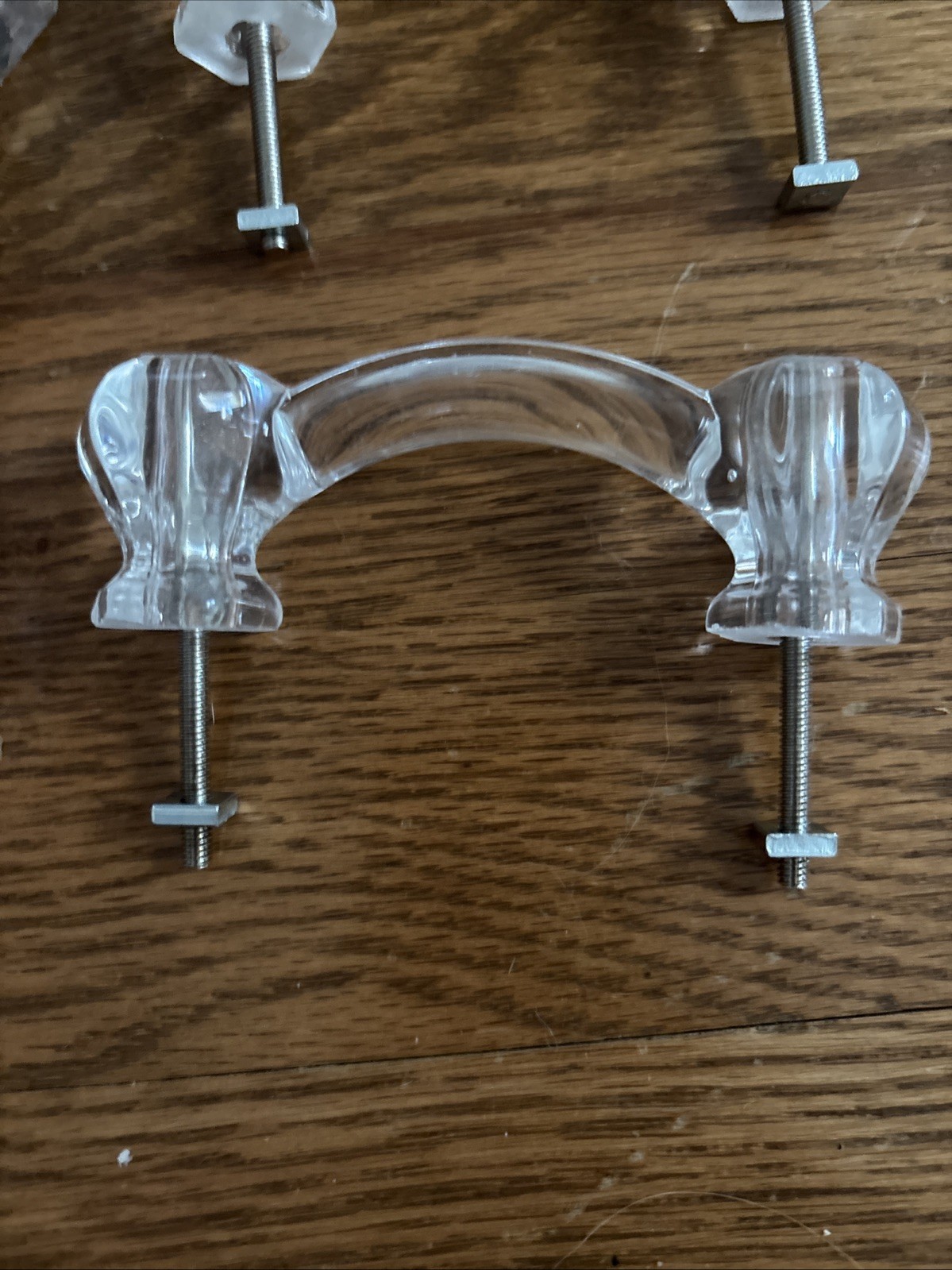 Hexagon Curved Clear Glass Drawer Handles Pulls 3” Centers Screws Set of 4 New