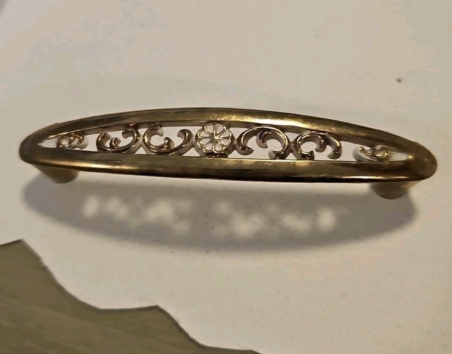6 Vintage NOS Ajax Drawer Pulls Handles Gold White Center Flower Hardware 987