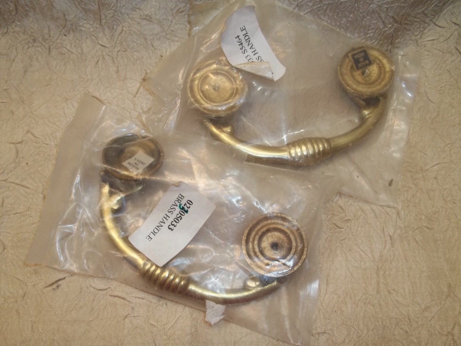 2 Vintage Look Brass Drawer Pulls Handles NIP Made in India