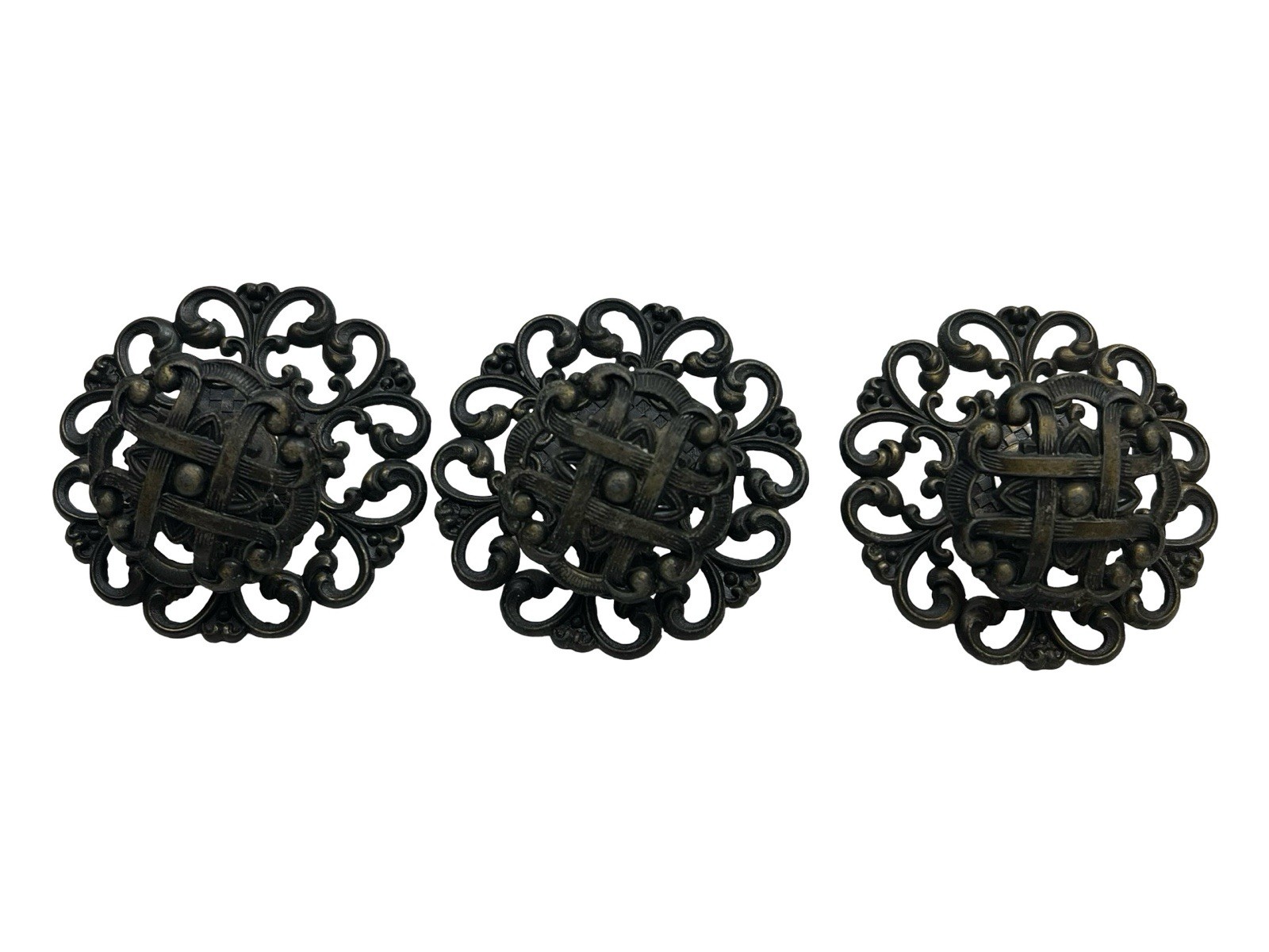 Vintage Allison Drawer Pull Knobs Backplate Ornate Japan Lot of 3