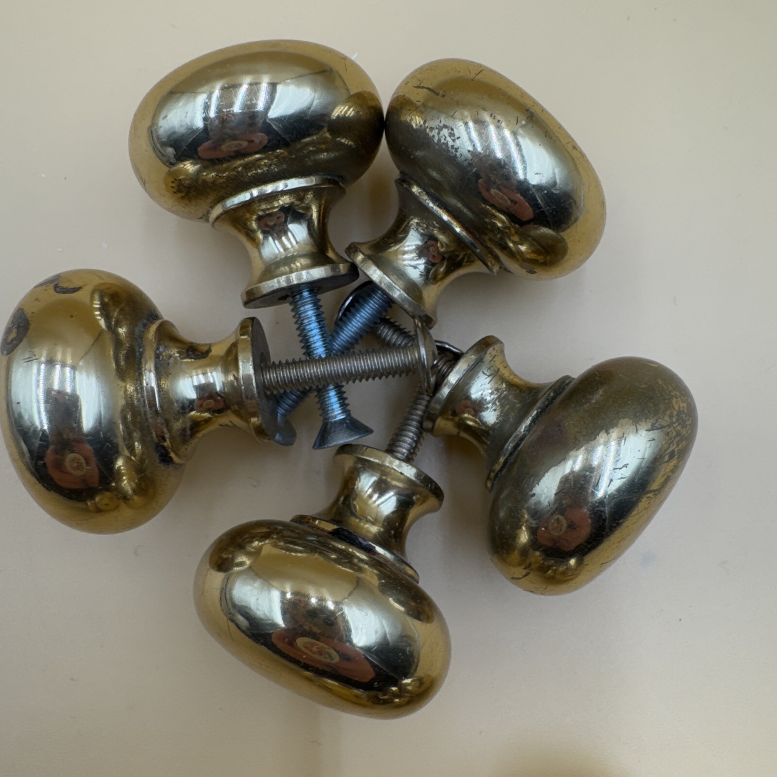 Lot/10 Vintage Round Brass Pulls, Imperfect With Patina