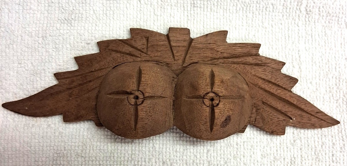 ANTIQUE WALNUT CARVED LEAF AND NUT PATTERN DRAWER, BIN, DOOR, HANDLE