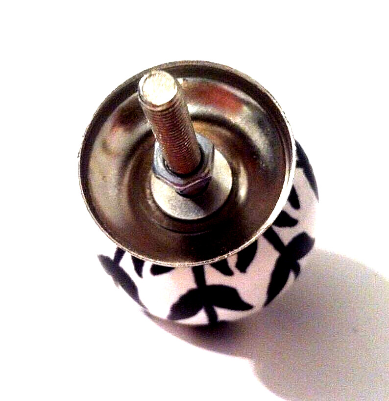 THREE Tulip Garden Knobs Shabby Chic Floral Drawer Pulls Black & White Vintage!