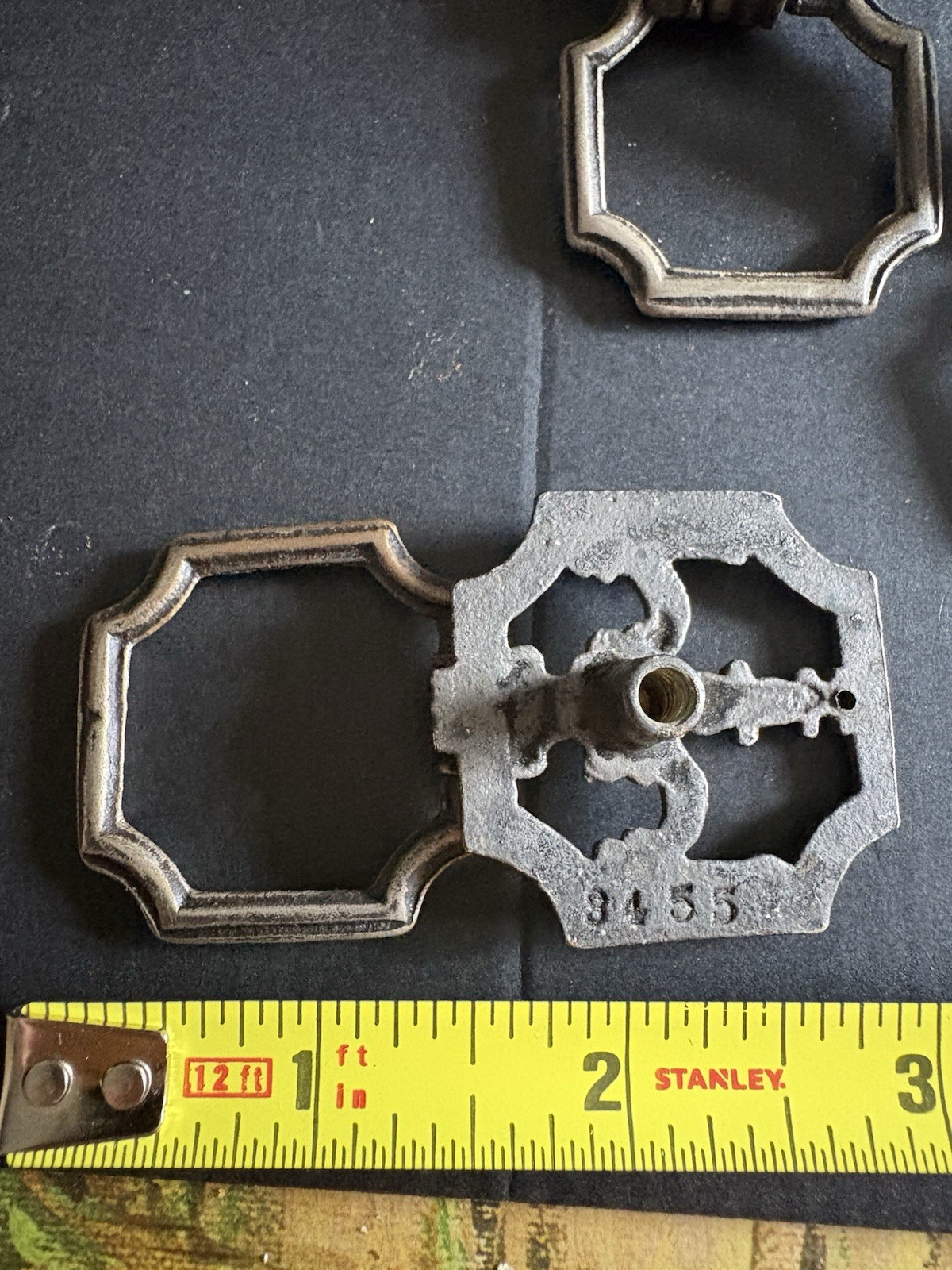 4 antique hardware drop ring drawer pull Set # 3455 Rococo Inspired Hexagonal
