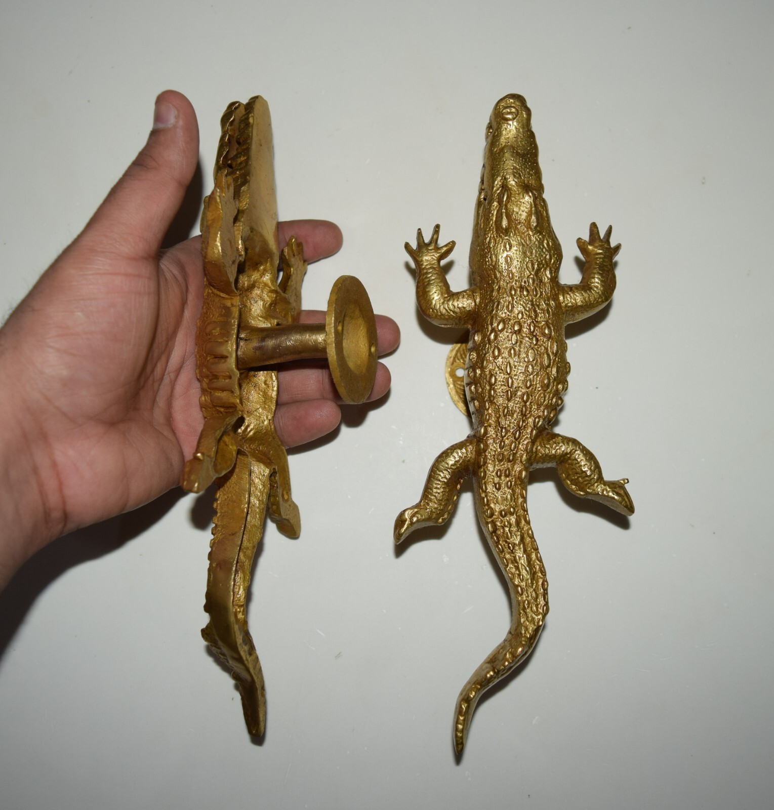 Brass Alligator Door Handles With Round Base Lizard Crocodile Almirah Pull GTX