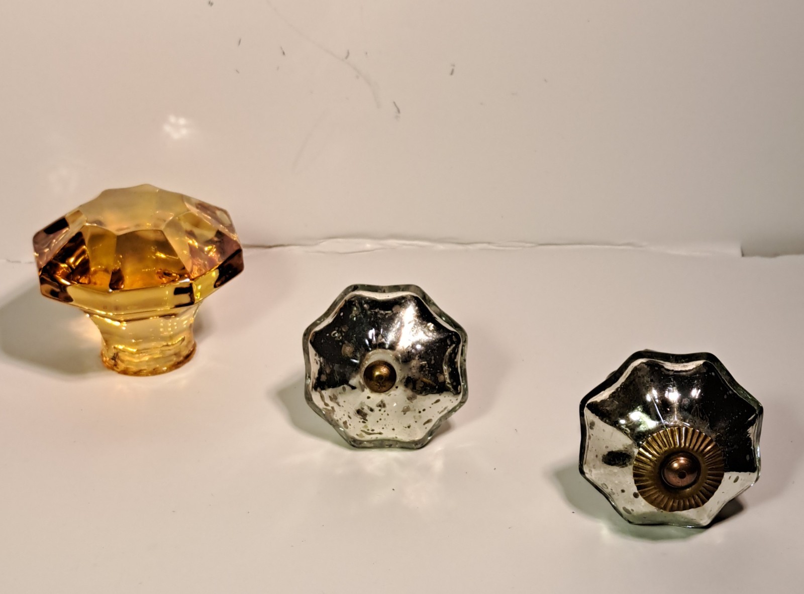 Vintage Mercury Glass Mellon Knob: Dresser/Door/Drawer/Pull Knobs Lot of 2 + 1