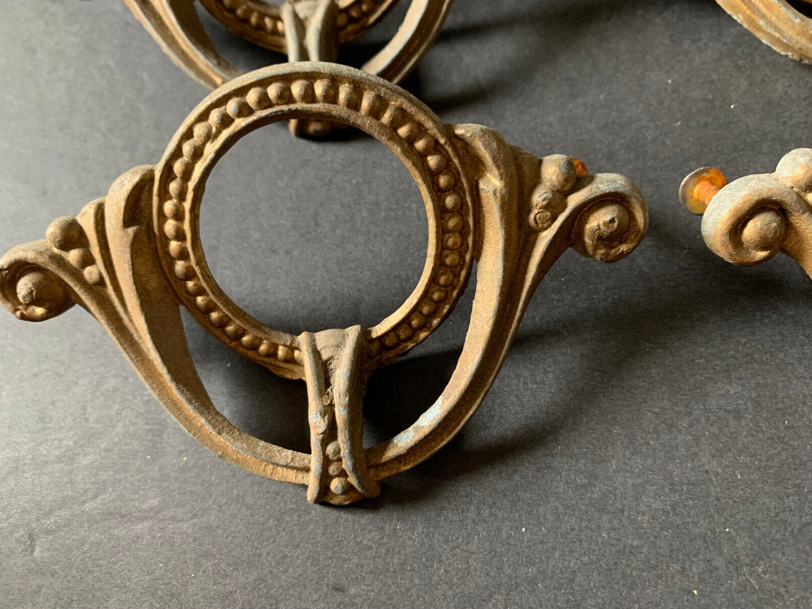 Ornate Antique Circular Brass Metal Drawer Pulls Lot of 4