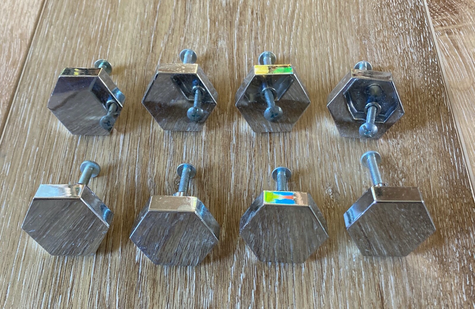 8 Vintage Shiny Chrome 1.25″ Hexagonal Cabinet Pull Knobs