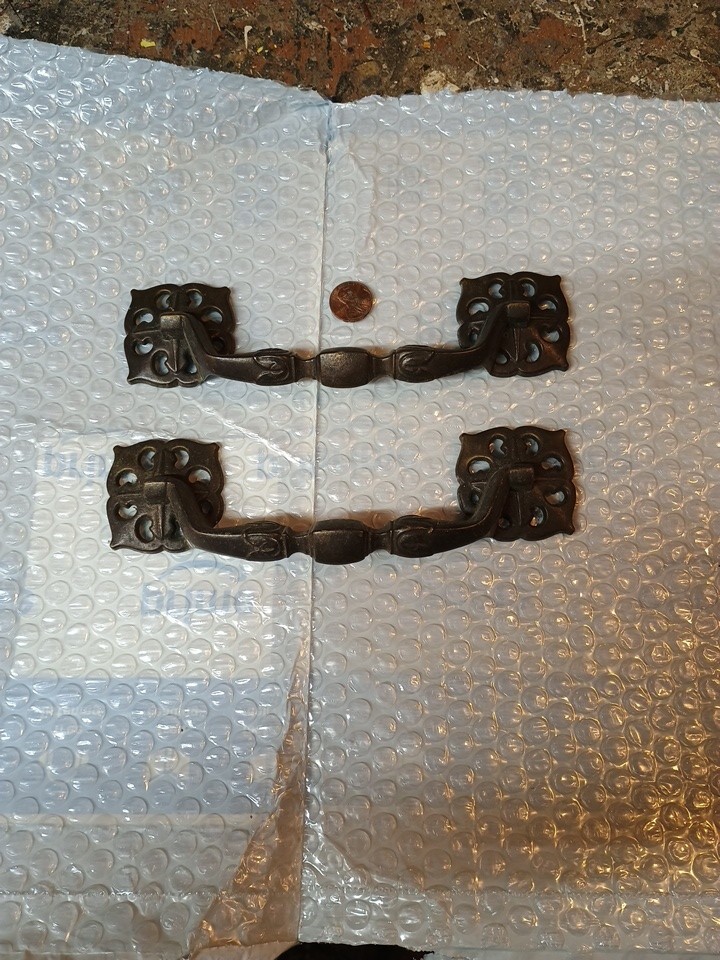 Set 2 Large Vintage 70s Solid Brass Celtic Drawer Handles Pulls 5 5/8” Centers