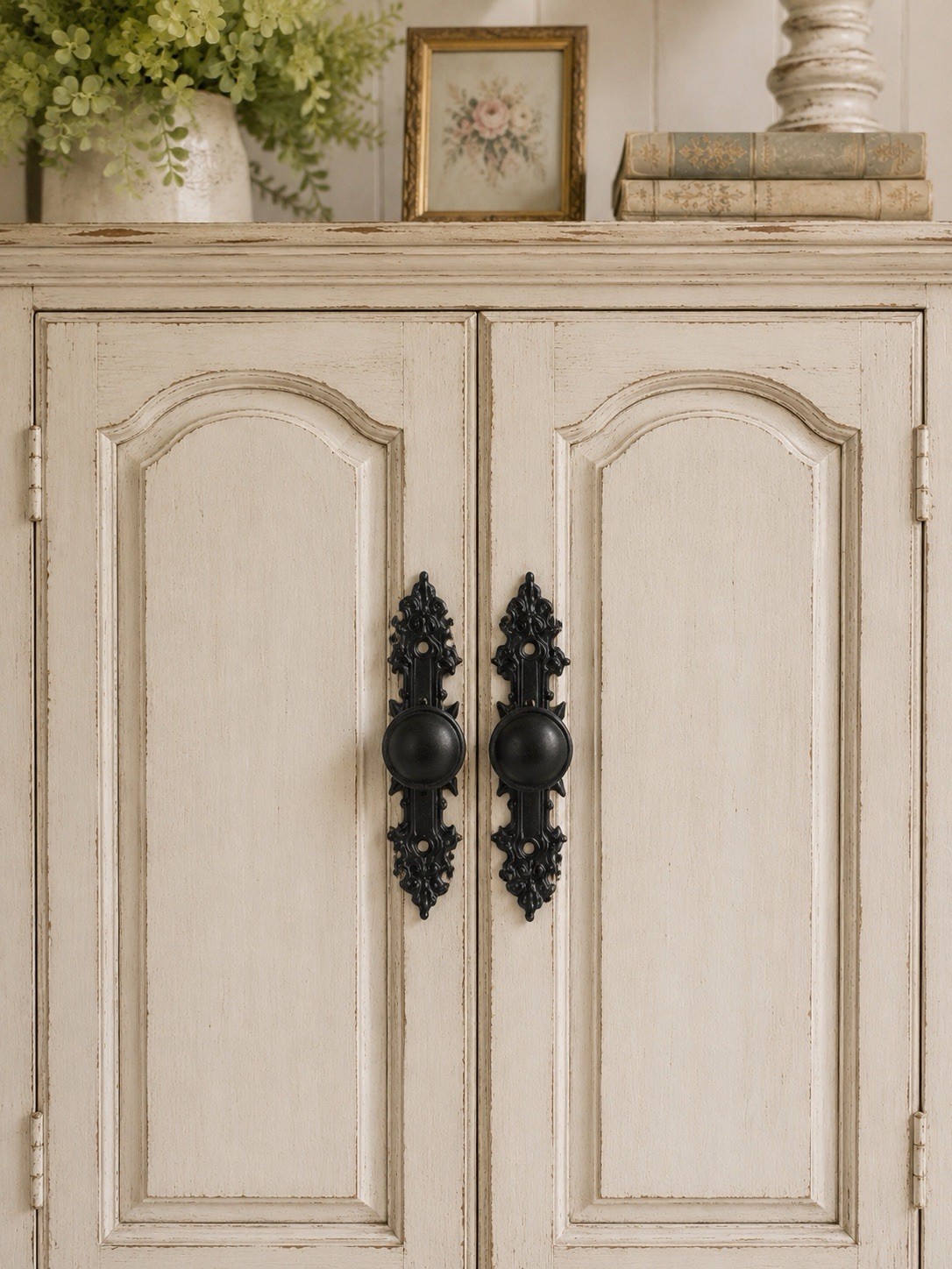 Black Metal Knob With Ornate Backplate Antique Style Metal Drawer Cabinet Pulls