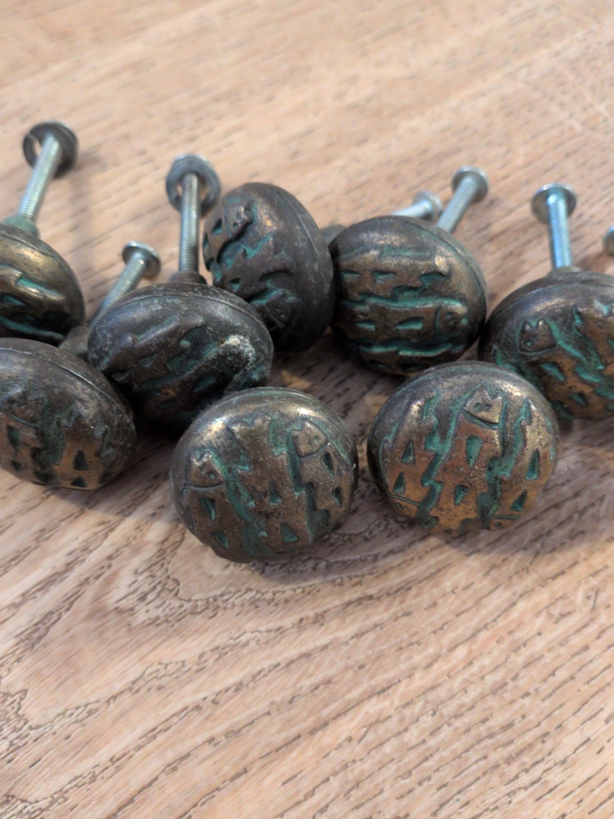 Vintage Brass Pull Knobs Fish Motif Lot Of 11 Southwestern Style