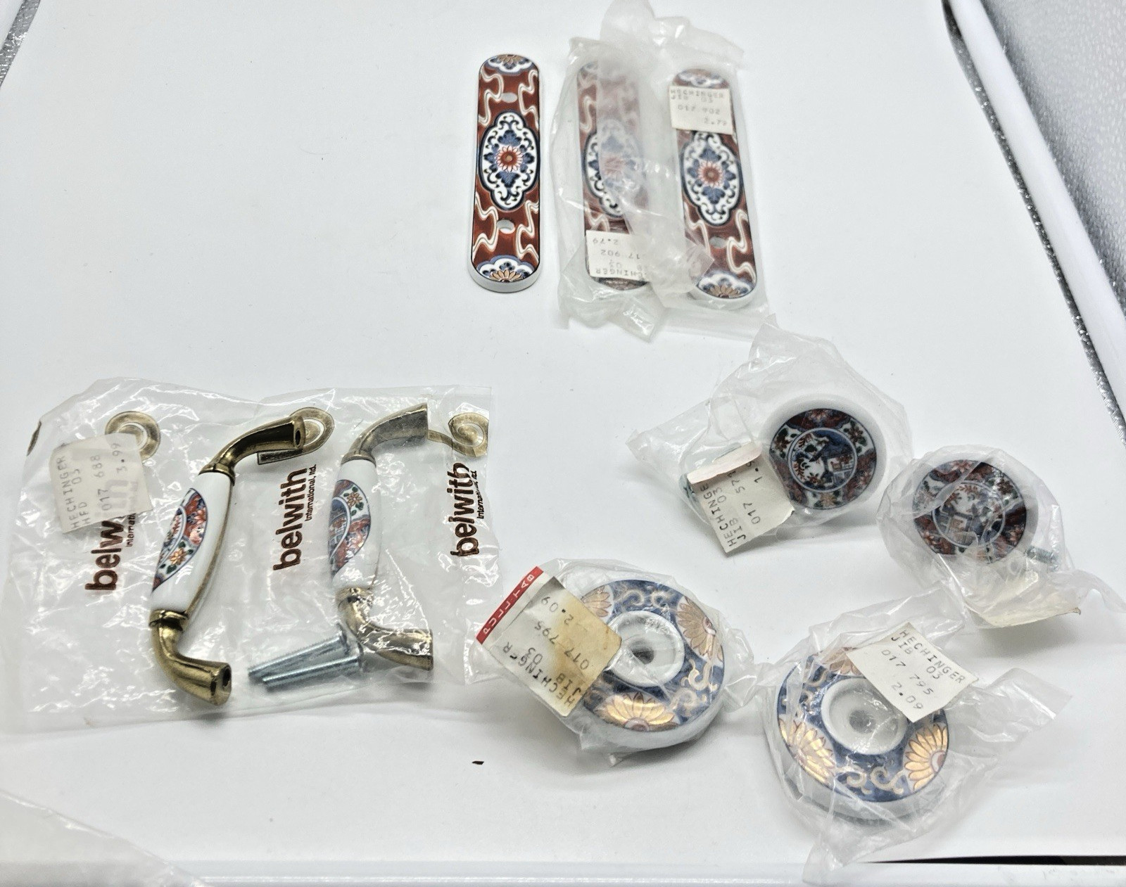 Belwith Vtg 2 Cabinet Drawer Handles 3 backplates 2 knobs & backplate Asian lot