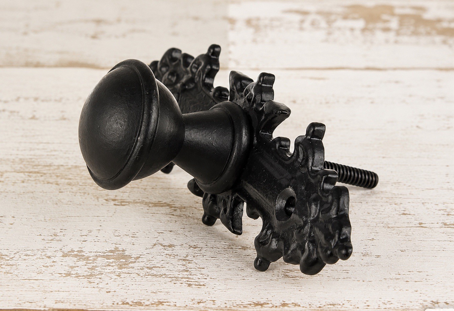 Black Metal Knob With Ornate Backplate Antique Style Metal Drawer Cabinet Pulls