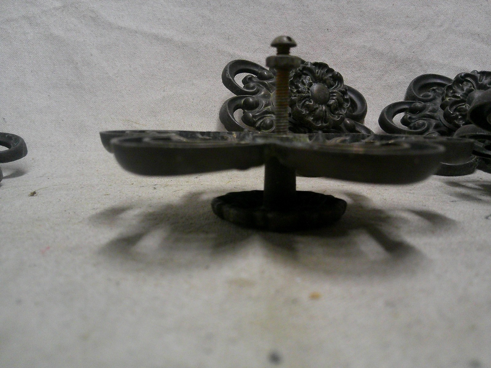 8 Large Romantic vintage drawer pulls handles rosette floral design Ornate OLD