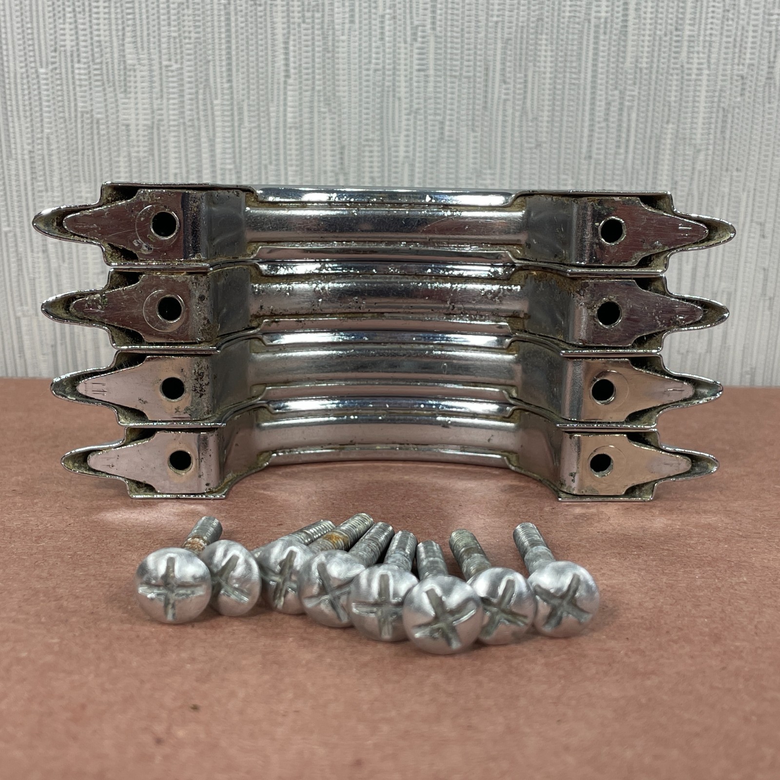 4 Vintage Cabinet Pulls Chrome Plated ( Similar to Youngstown & Amerock E311 )