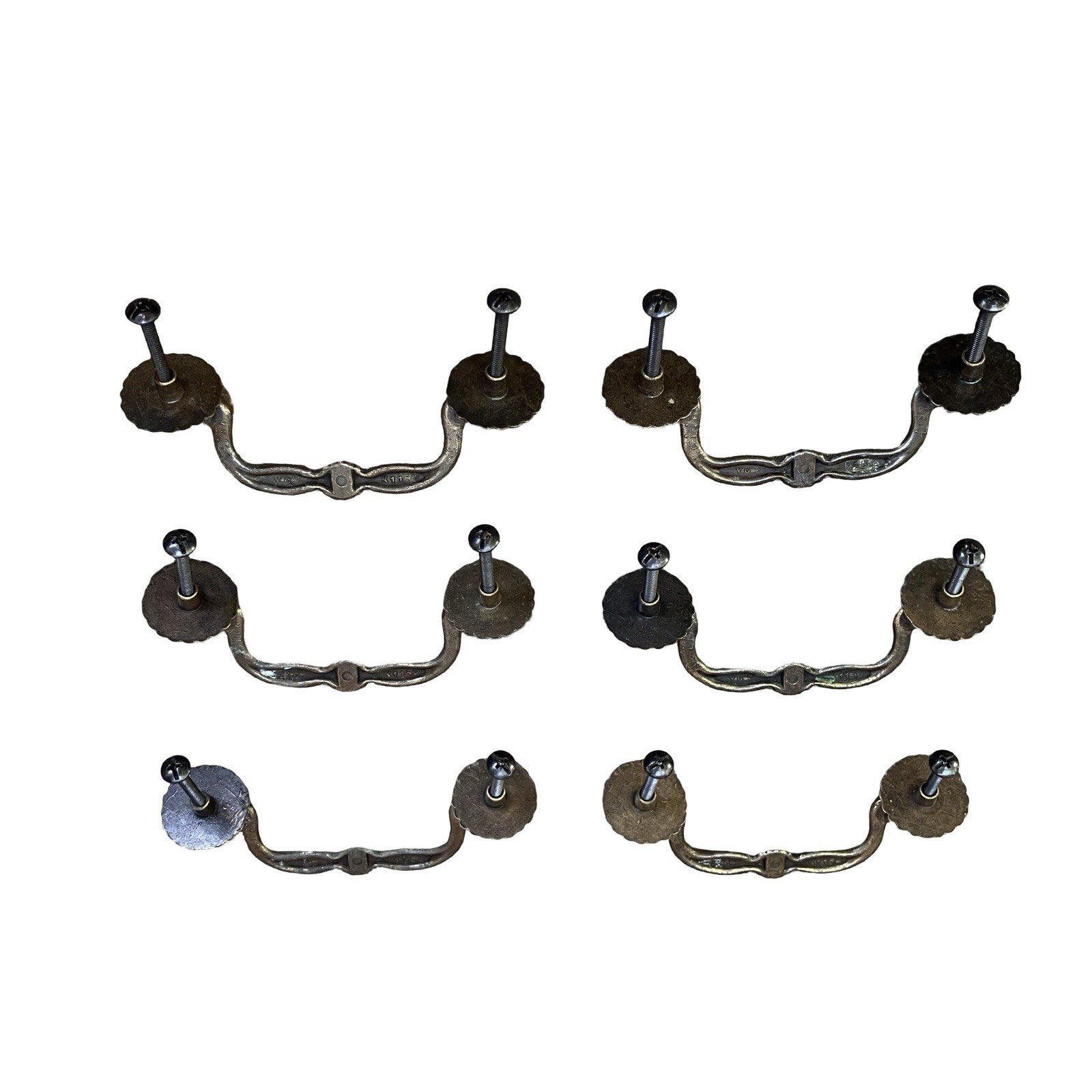 VTG YC Brass Bail Drop Drawer Pulls Rosette Set Of 6 Reclaimed Cabinet Handles