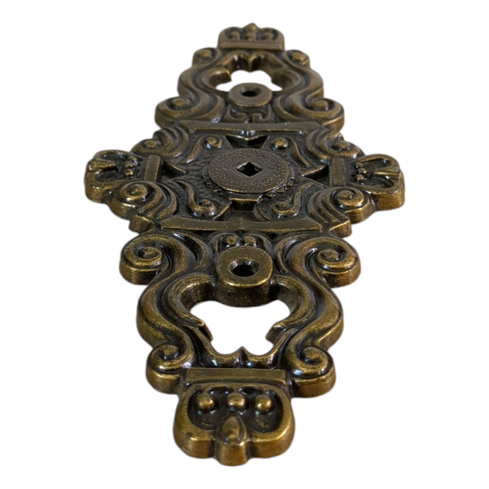 VTG Hyer Ornate Brass Cabinet Door Plate Knob Lrg Hollywood Regency Mid Century