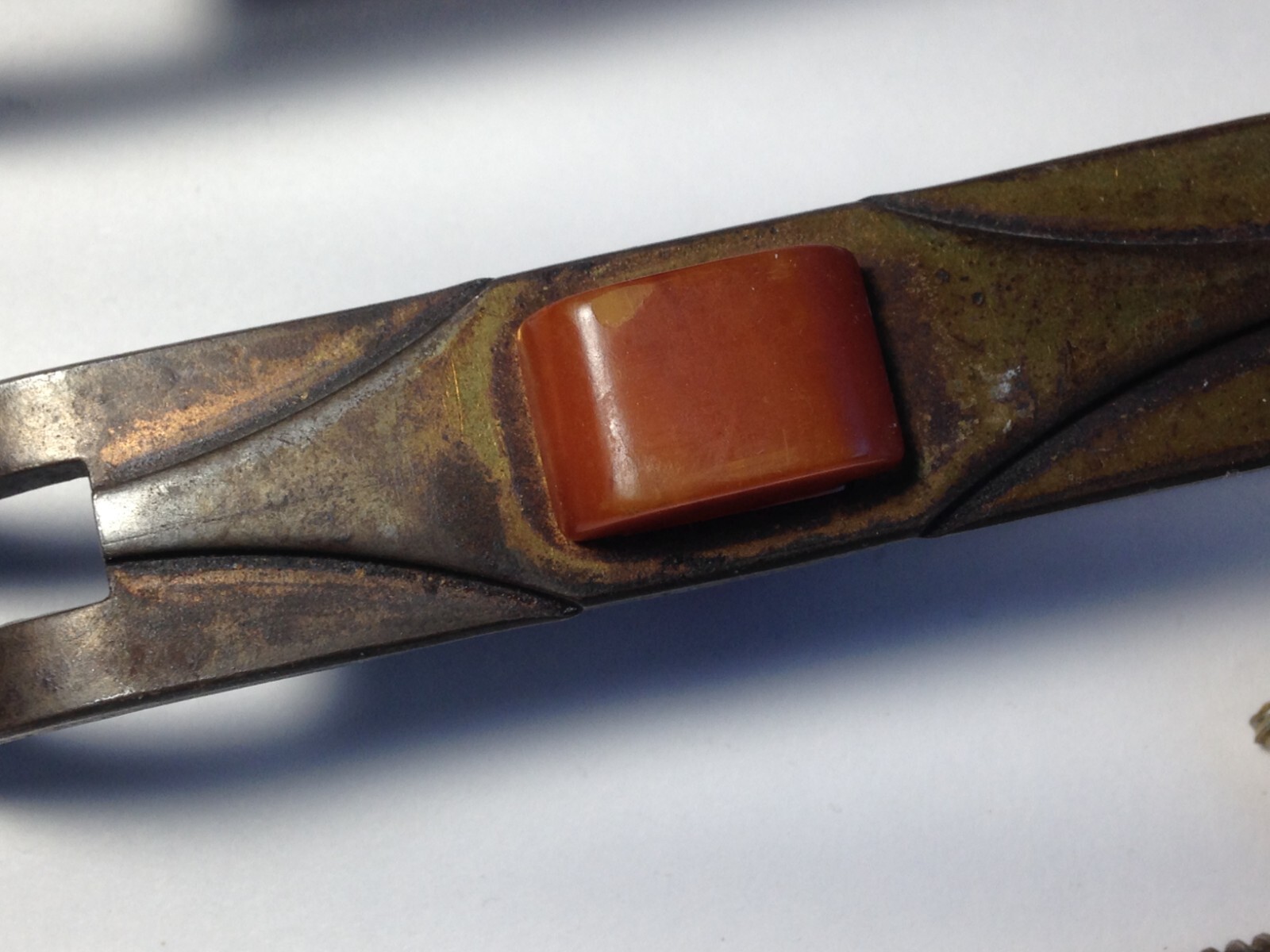 6 Drawer Pulls Handles Metal orange/golden Bakelite Antique Hardware Art Deco