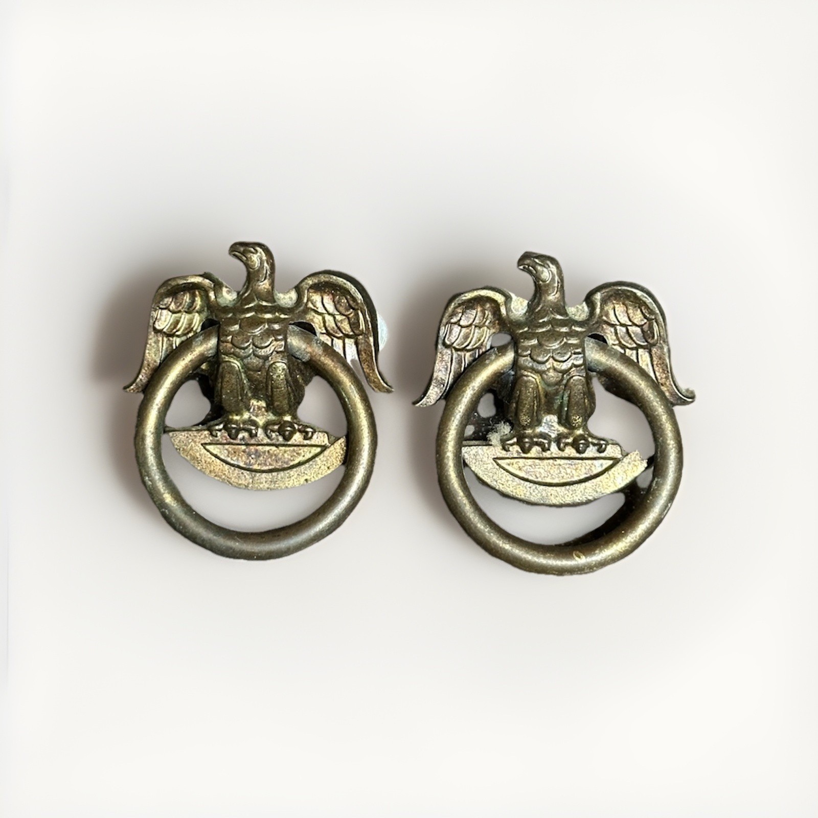 Vintage Eagle Ring Drawer Pulls Antique Brass Cabinet Hardware Pair No 8393