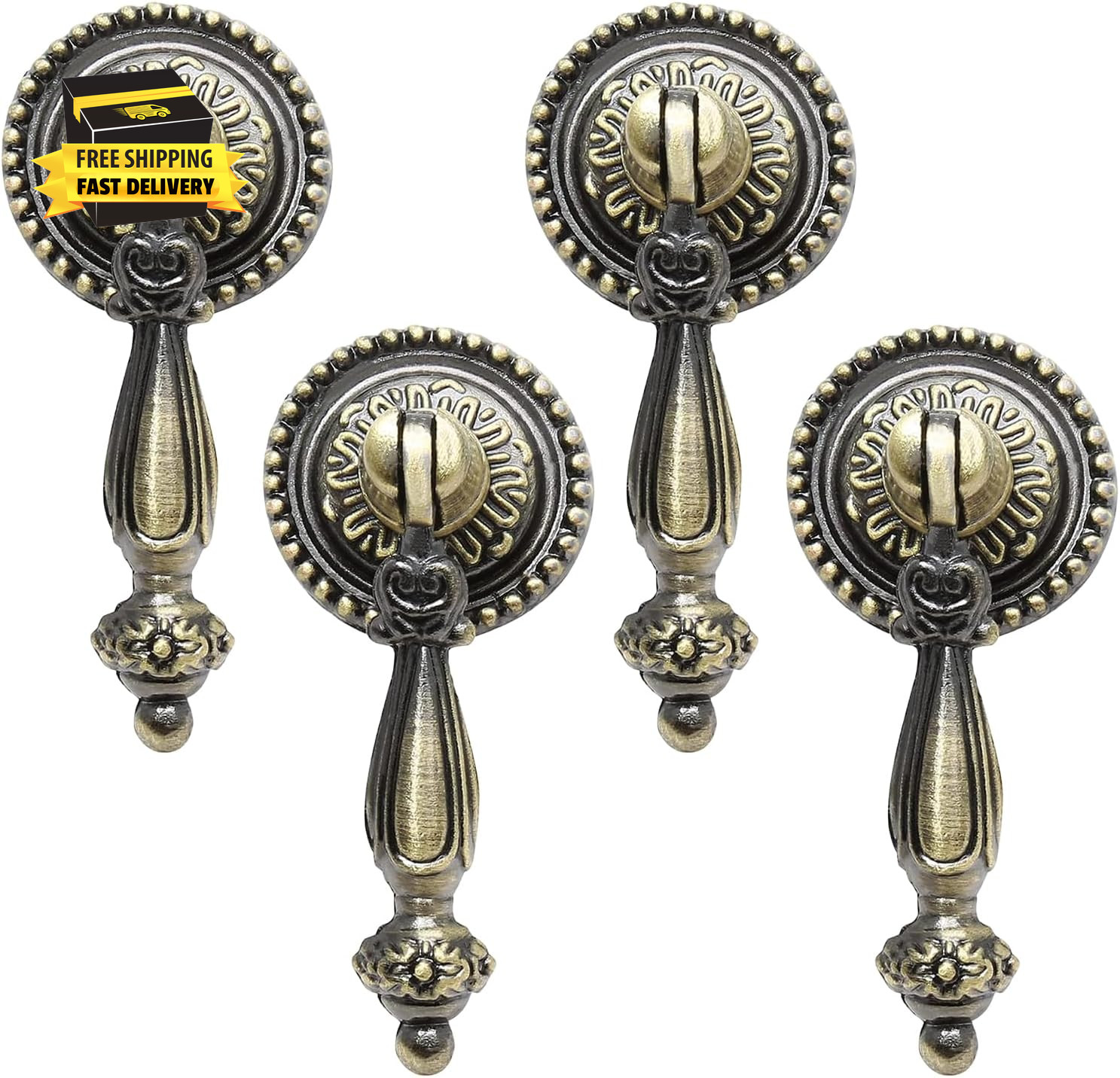 4 Pack Antique Bronze Cabinet Pull Handles – Vintage Tear Drop Drawer Knobs, Dec