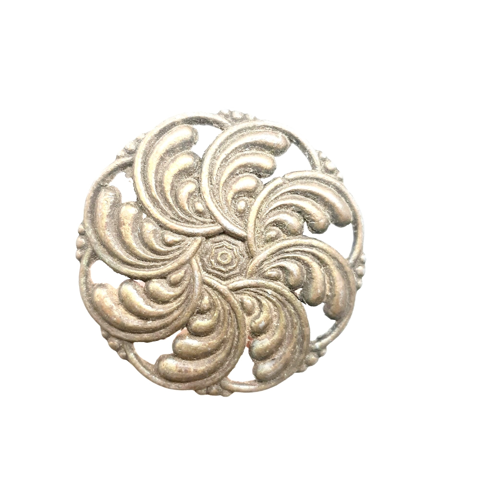 Vintage Round Drawer Knob Large Floral 1 3/4 Inch Gold Metal Ornate Hardware 34
