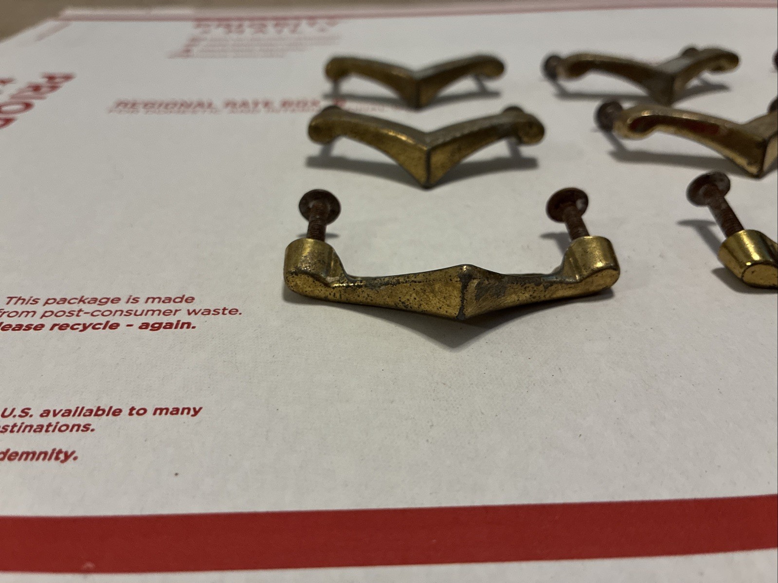 Mid Century Chevron Drawer Pulls • Lot of 9pcs Vintage 50s Boomerang Pulls