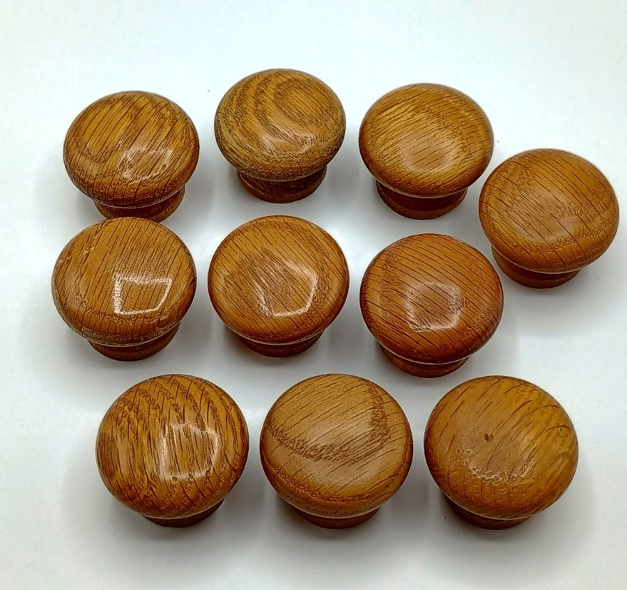 10 Vintage Round Wood Oak Mushroom Drawer Pull Knobs 1.5″