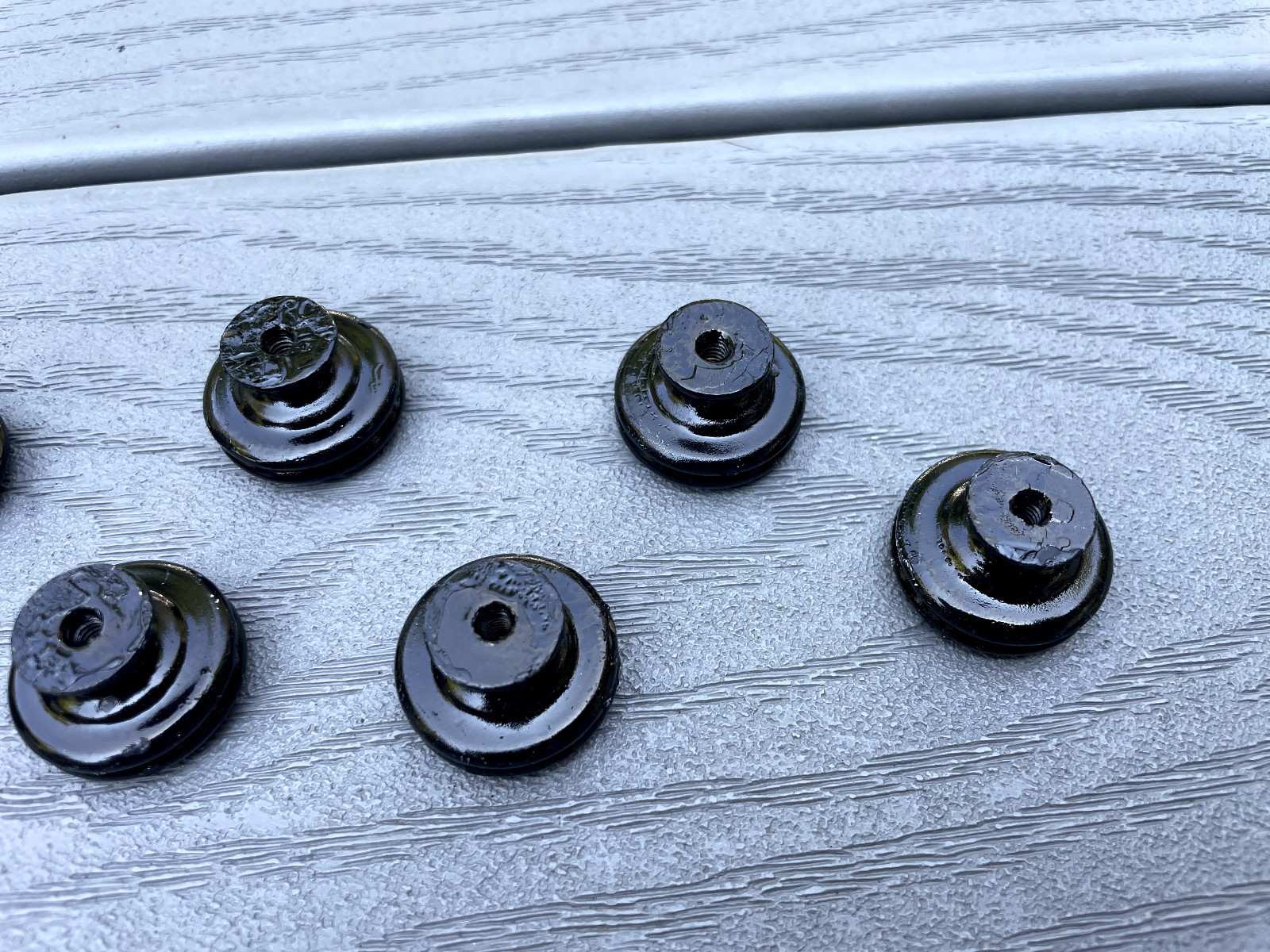 8 VTG ACORN 1″ ROUND BLACK FORGED IRON DOOR CABINET DRAWER PULL KNOBS HARDWARE