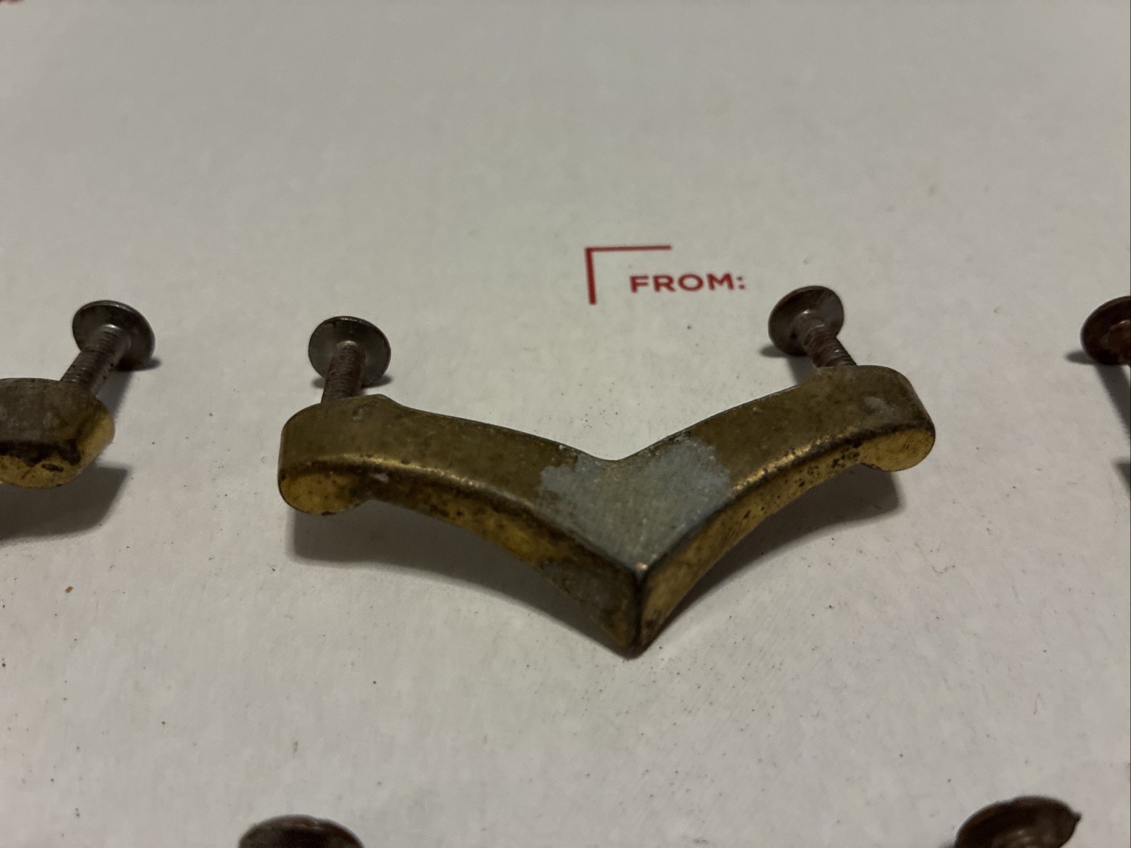 Mid Century Chevron Drawer Pulls • Lot of 9pcs Vintage 50s Boomerang Pulls