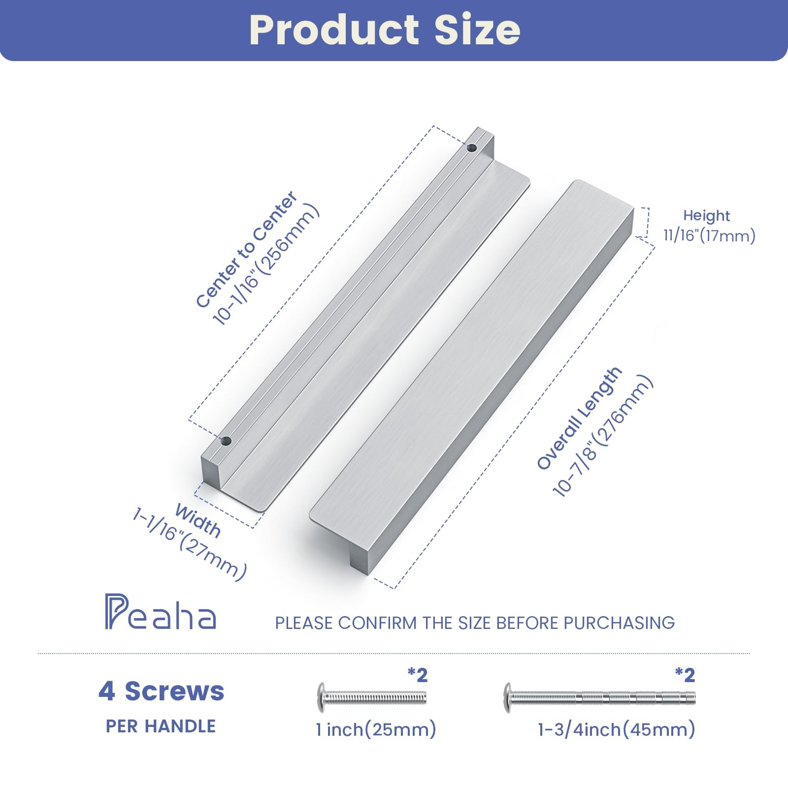 Peaha 10 Pack 10-1/16 Inch Brushed Nickel Cabinet Handles Finger Pulls For