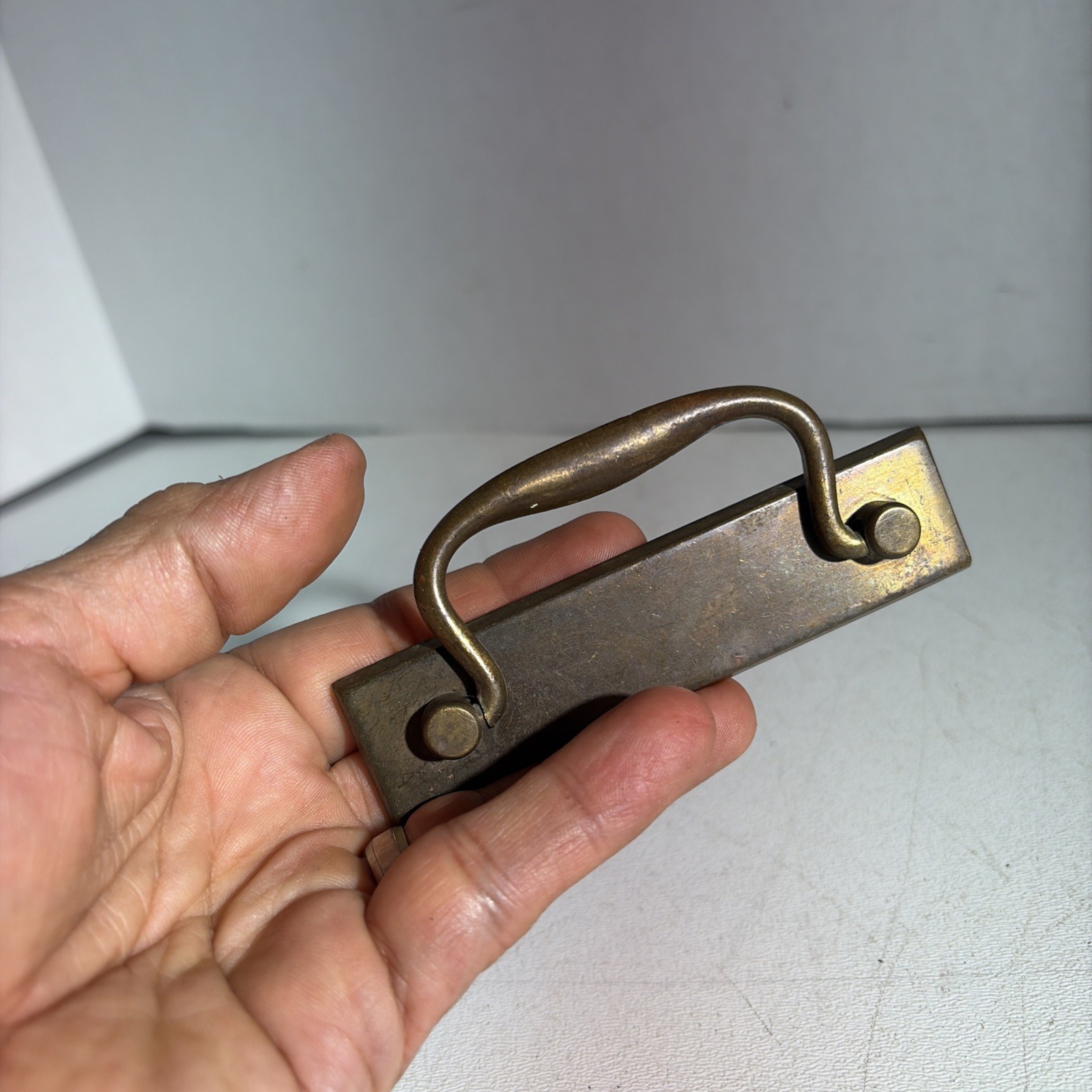 Vintage Single Mid Century Modern Brass Drawer Bail Drop Pull Handle