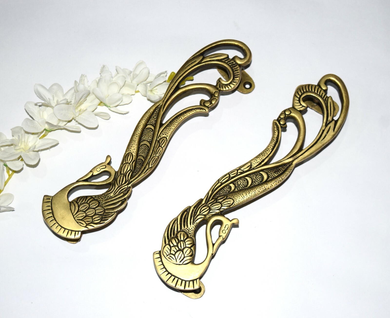 11” Inches Brass Bird Door Pull Set Peacock Design Exquisite Gate Handle GTX