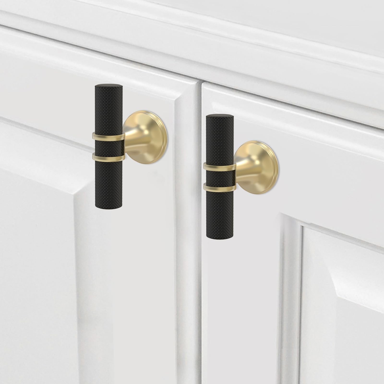 30 Pack Cabinet knurled Knobs Matte Black and Brushed Gold Kitchen Cabinet Kn…