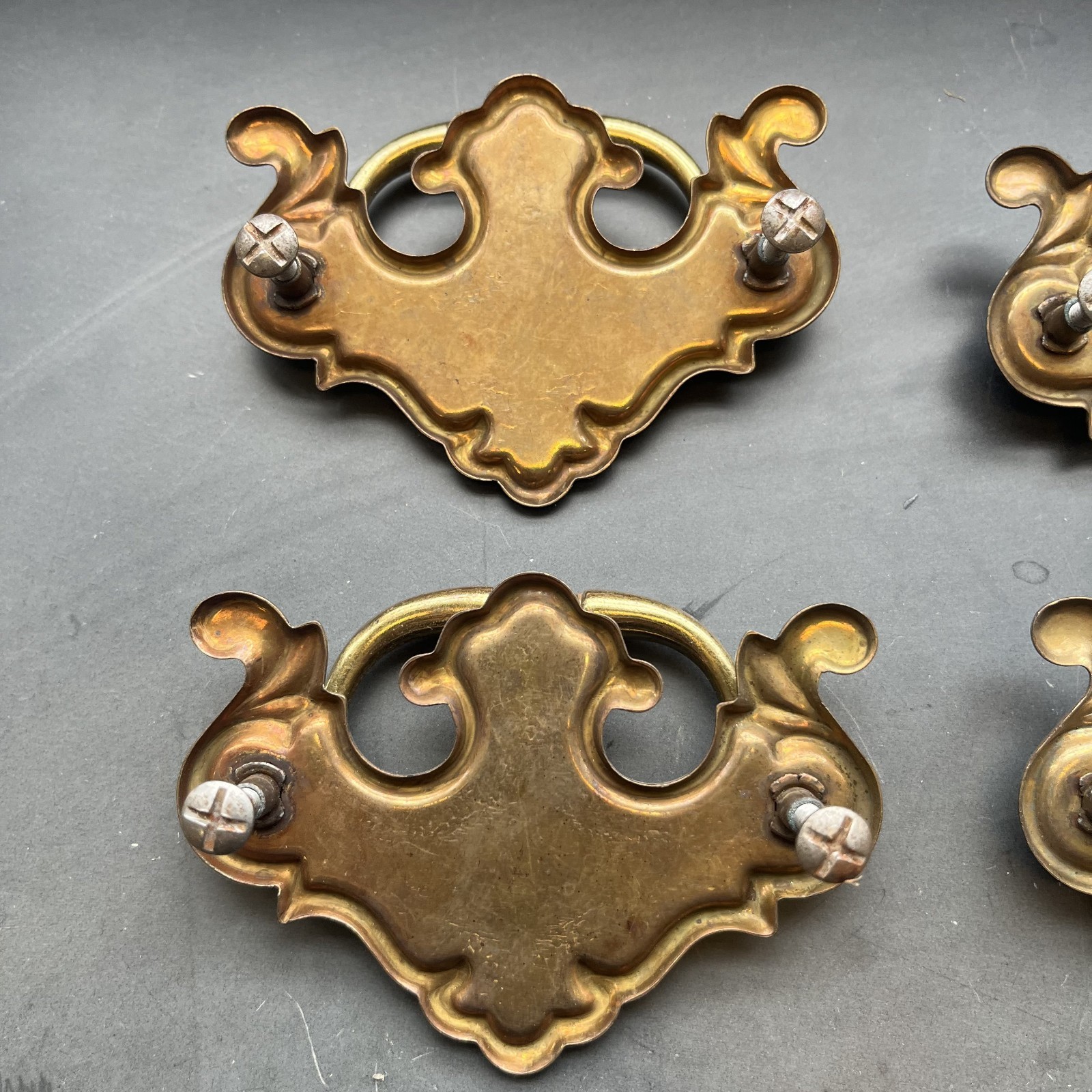 Set of 4 Vintage Brass Chippendale Batwing Drawer Pulls Bail Handles Salvaged