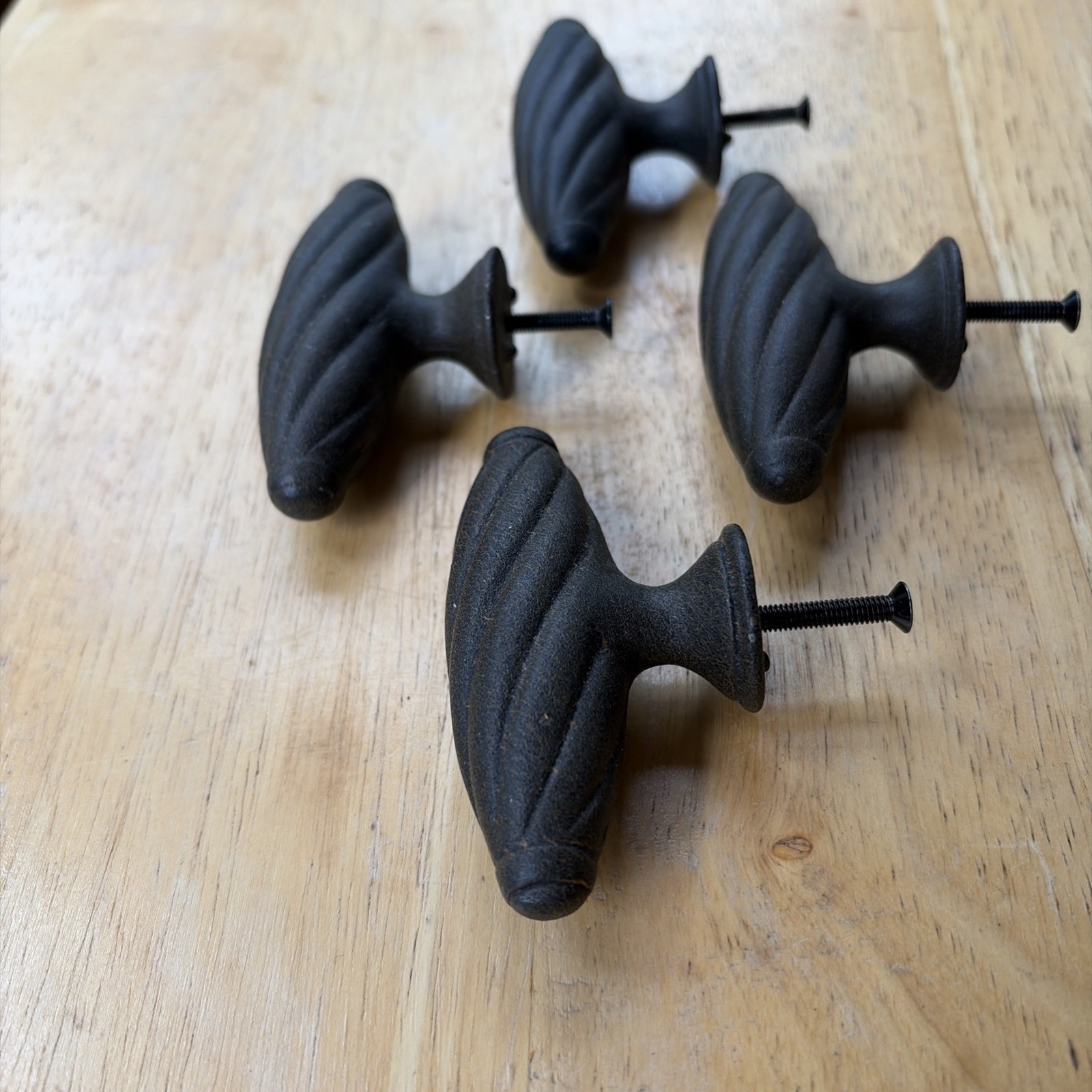 4 Vintage Cast Iron Drawer Pulls, Single Hole Mount. Free S/H