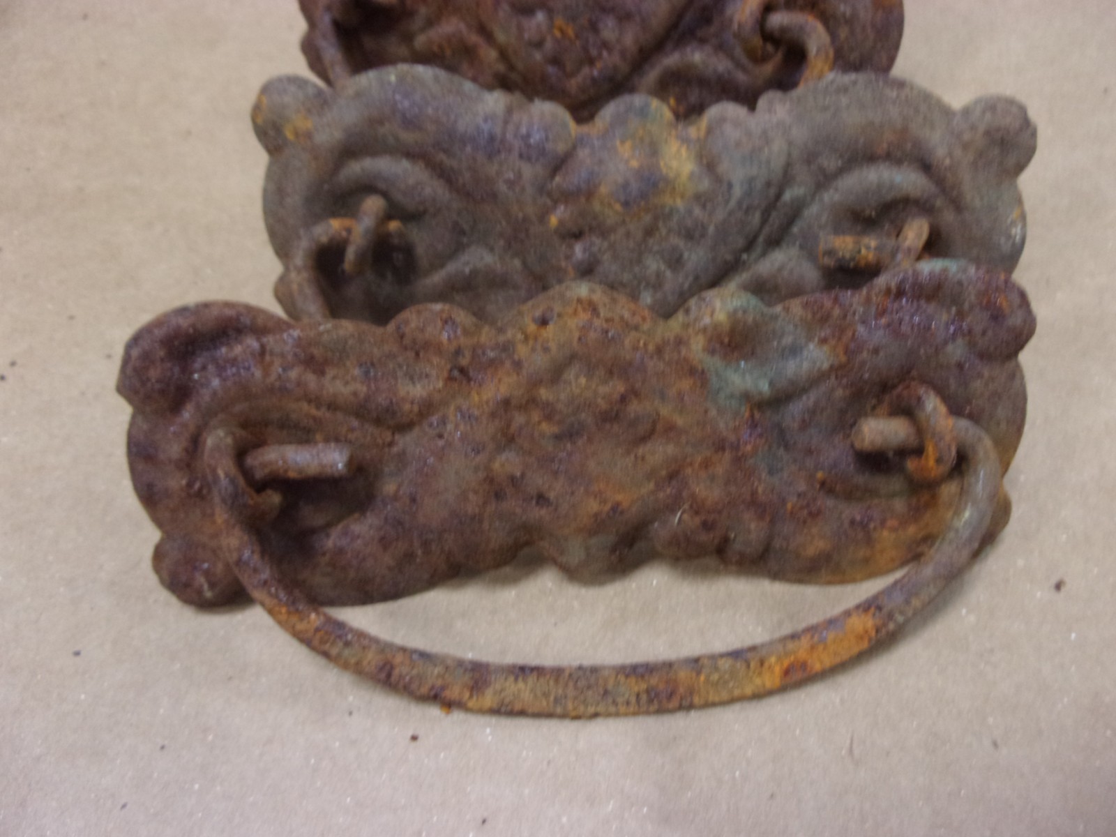 Vtg 5 1920’s Stamped Steel Drawer Wardrobe Vanity Dresser Desk Pulls Handles Old