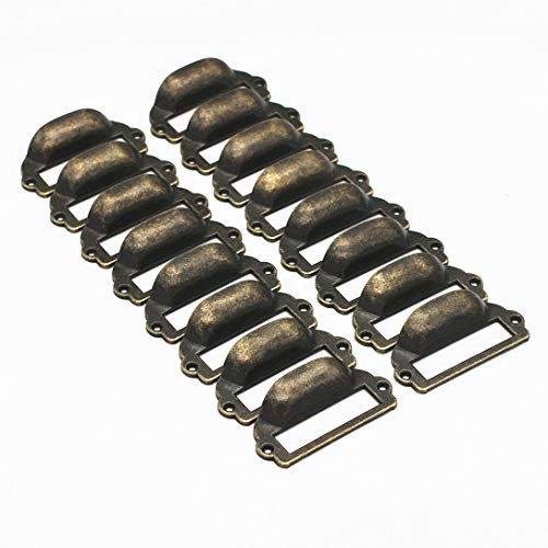 16 Pack Zinc Alloy Antique Bronze Label Frame Drawer Pulls Vintage Industrial 3