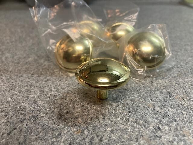 6 Polished Brass Drawer Cabinet Knob Pulls Handles Round Multiple avail.