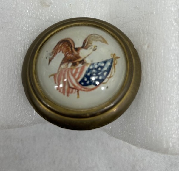 antique eagle flag drawer pulls lot 2 round glass brass 2 in original 1800