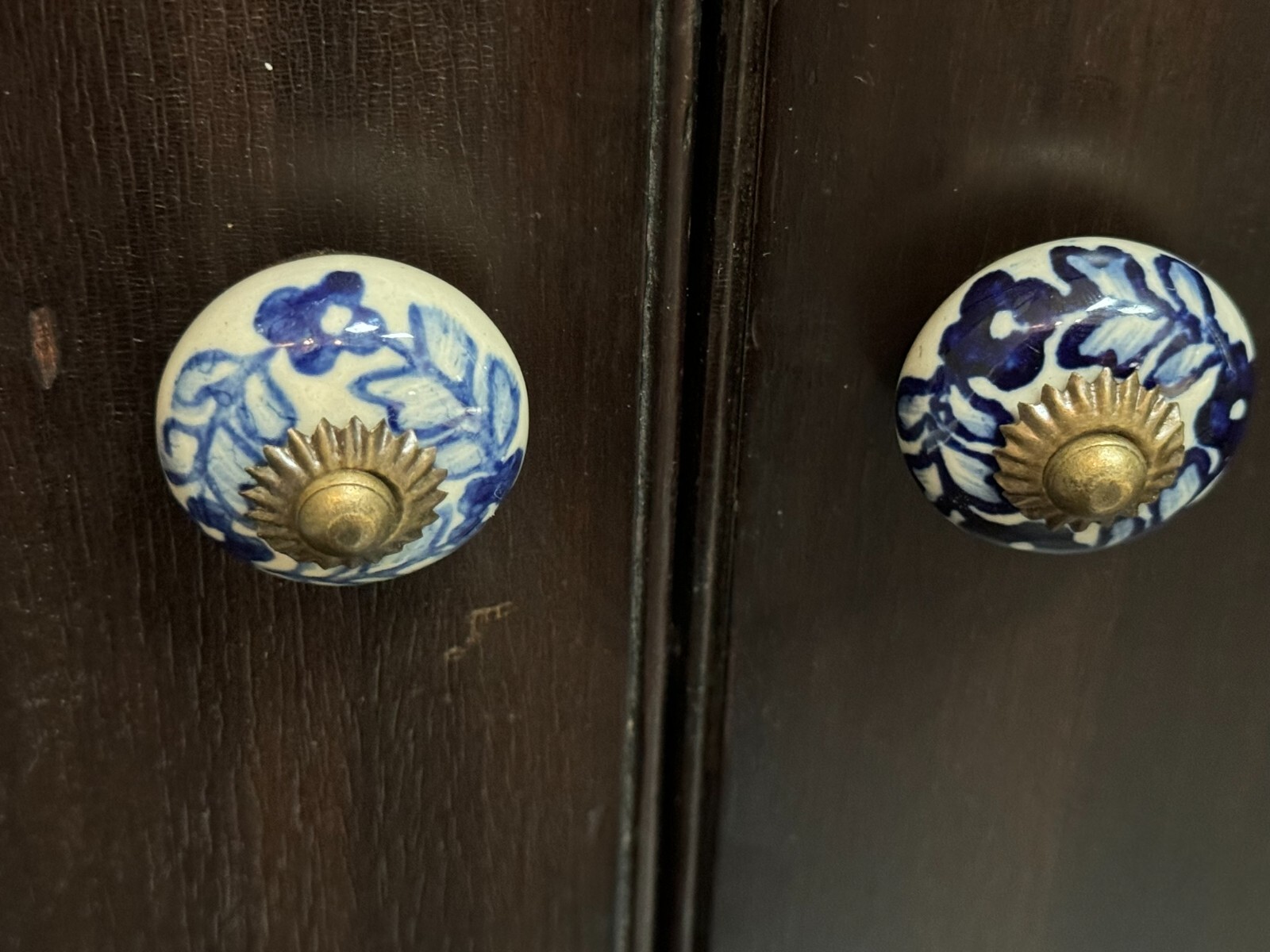 Vintage Antique Drawer Pulls Handles Cobalt Flower Floral Cabinets door Knob