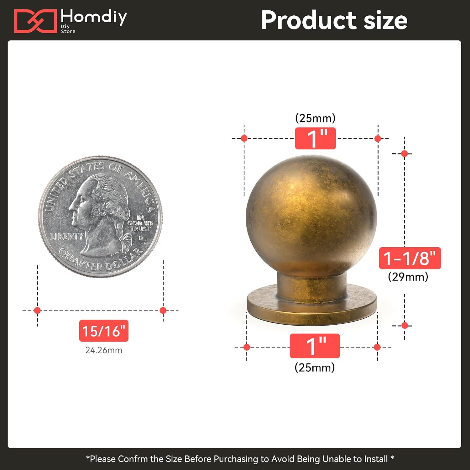 Vintage Brass Cabinet Knobs, round Drawer Knobs, 1 Inch Diamater, 30 Pack Ball D